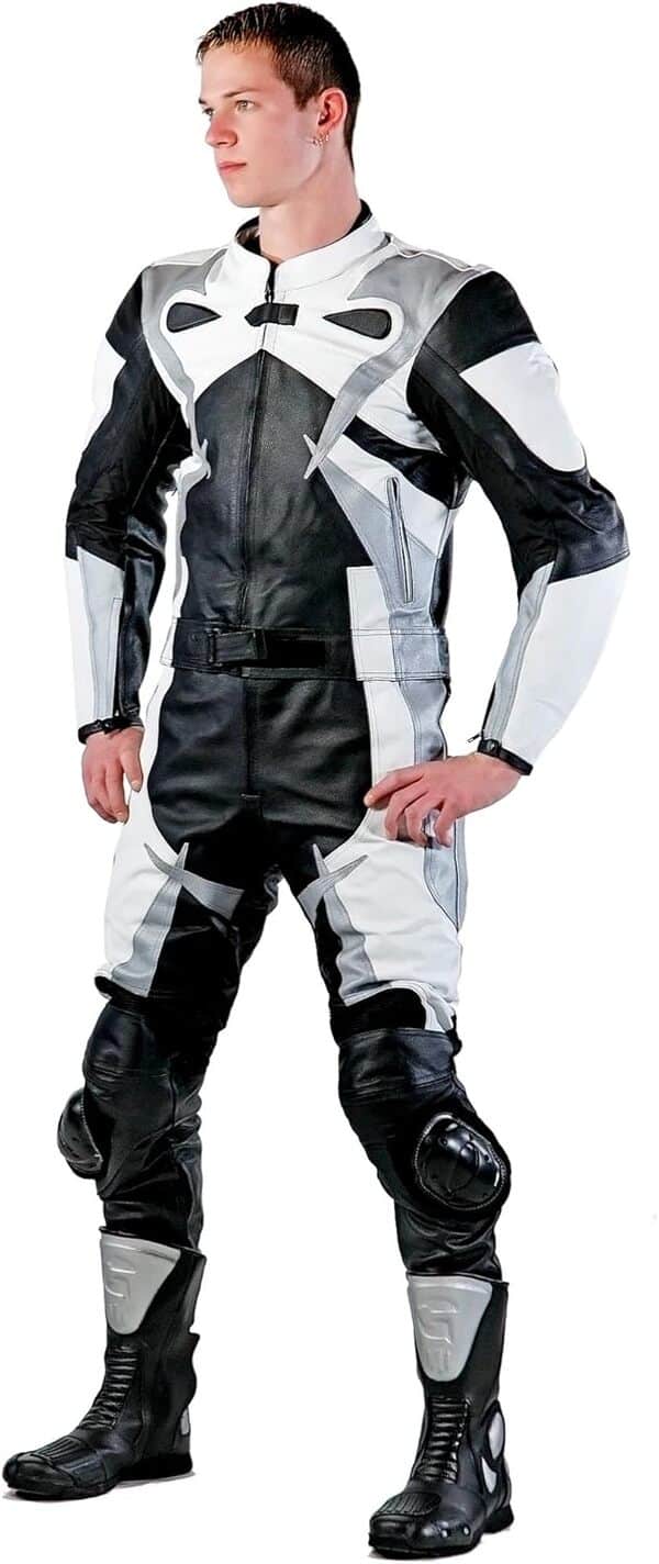 Lemoko Combinaison de moto 2 pièces en cuir Noir / Blanc Taille S-5XL