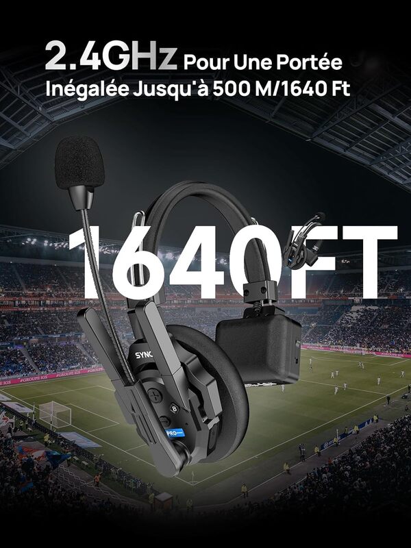 SYNCO Xtalk XPRO1 Casque Intercom Full Duplex Système, 2.4G Casque Communication sans Fil Intercom Système pour Equipe d'Annulation du Bruit avec 1 Ecouteurs
