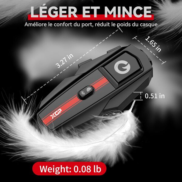 XGP Intercom Moto Duo pour 2 Casques, Bluetooth V5.2 avec Partage de Musique, Système de Communication, Kit Main Libre Moto Interphone, avec étanchéité IP67, Intercom Casque pour Ski, 2 Unité