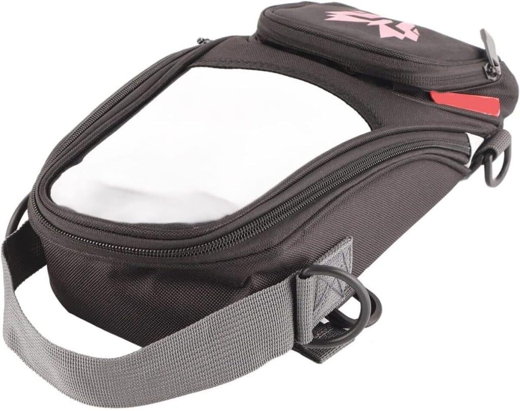 Test du sac de réservoir moto étanche 4, 5 L : fixation magnétique rouge