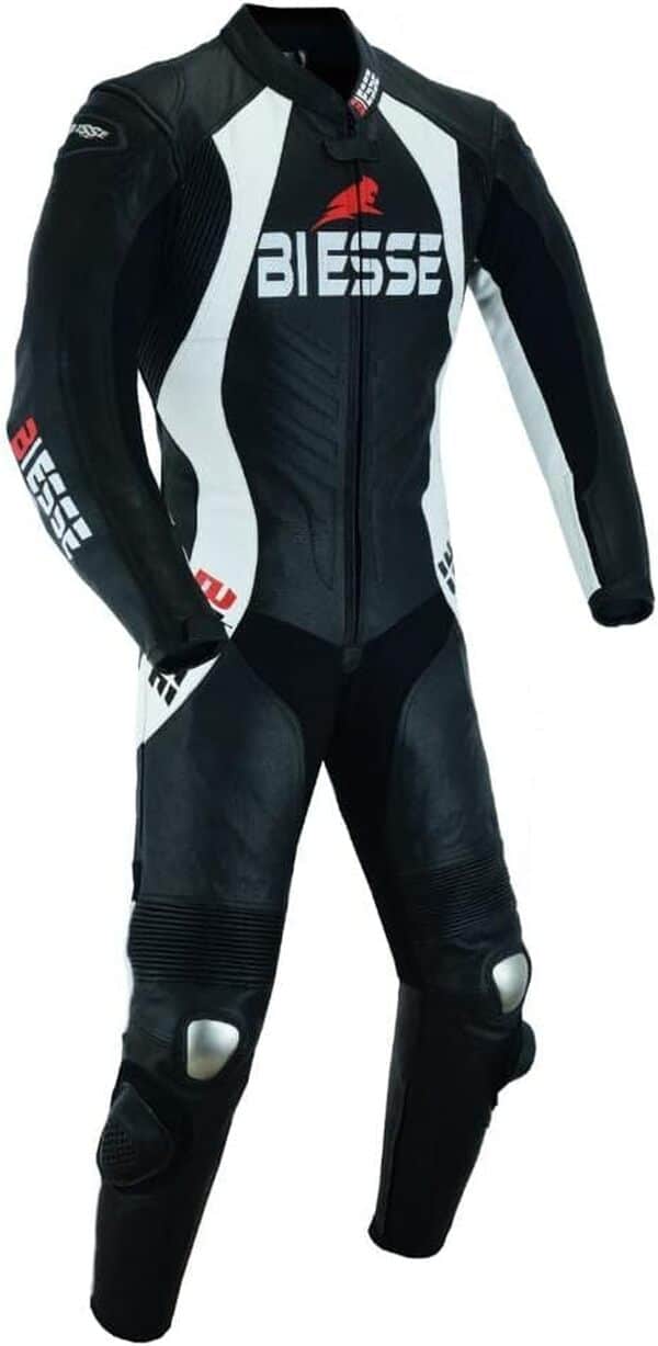 BI ESSE Combinaison de moto une pièce en cuir de vache véritable, perforée, idéale pour une utilisation professionnelle sur la piste