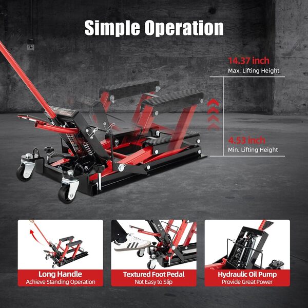 Cric de moto 680KG Ascenseur de moto Support de moto Pont élévateur à ciseaux Cric hydraulique robuste Durable avec un support protégé