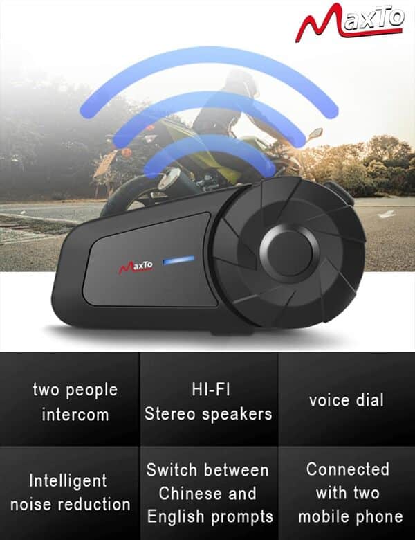 MAXTO MX1 Intercom Moto Duo pour 2 Casques, Ecouteur Bluetooth pour Casque Moto, Bluetooth 5.0 sans Fil, Réponse Automatique,Son Stéréo,Étanche à la Poussière et à l’Eau,Connecté à Un Intercom