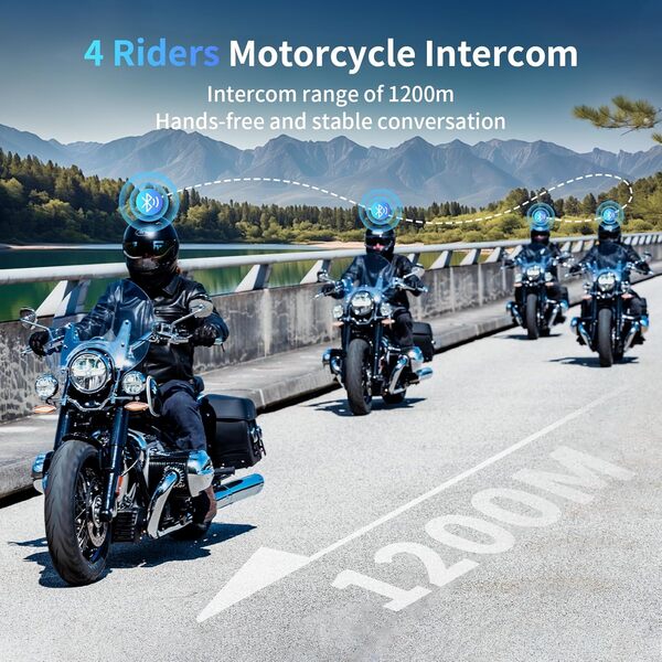 Fodsports FX4 Pro Intercom Moto pour 4 Casques, Kit Bluetooth Casque Moto, Système de Communication Bluetooth pour Motocyclette avec Radio FM IP67 éTanche(1 Unités)