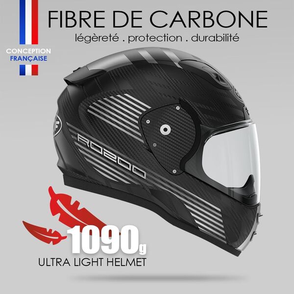 Casque Moto Intégral ROOF RO200 Carbon en Fibre De Carbone - Couleur Speeder Noir Acier - Le Casque Le Plus Léger Au Monde - Offre Directe Usine - Garantie 4 Ans