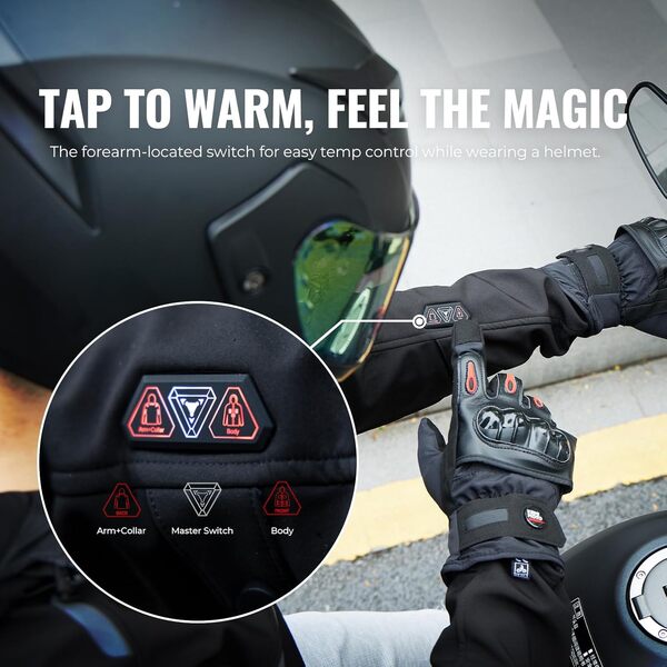 KEMIMOTO Veste Chauffante, Imperméable avec Contrôle APP et Batterie de 20 000 mAh, Coupe-Vent avec Protecteurs, Veste d'hiver pour Moto Scooters Bikers Tours