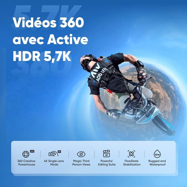 Insta360 X3 Kit Moto - Caméra d'action 360 Degrés Étanche avec Capteur 1/2