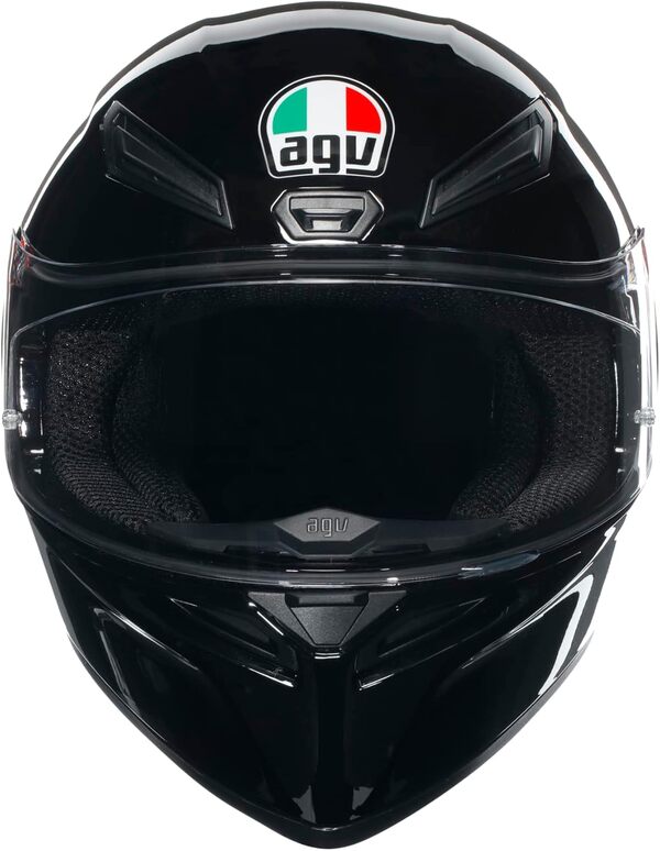 AGV - K1 S E2206, Casque Moto Intégral ECE, Style Racing avec Spoiler Aérodynamique, Entrées d’Air et Visière Anti-Rayures, Champ de Vision 190°, Prédisposition Intercom, Noir, XL