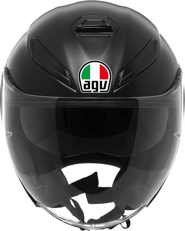 AGV - K5 JET EVO E2206, Casque Moto Jet Unisexe, Casque Moto Ouvert en Fibre de Carbone et Verre, avec Visière Anti-Rayures et Anti-UV, Matt Black, XL