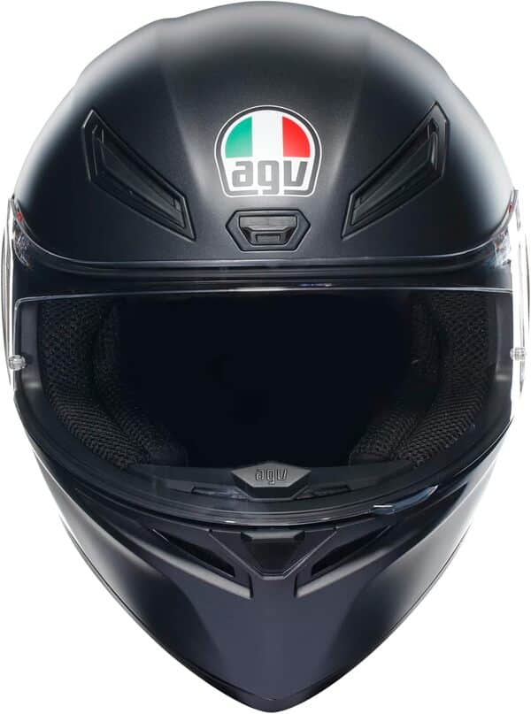 AGV - K1 S E2206, Casque Moto Intégral ECE, Style Racing avec Spoiler Aérodynamique, Entrées d’Air et Visière Anti-Rayures, Champ de Vision 190°, Prédisposition Intercom, Noir Mat, M