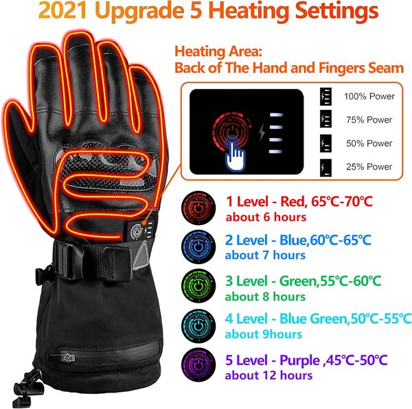 Gants Chauffants pour Homme Femme - 7.4V Gants Chauffants Électriques pour Sports de Plein Air d'hiver(M)