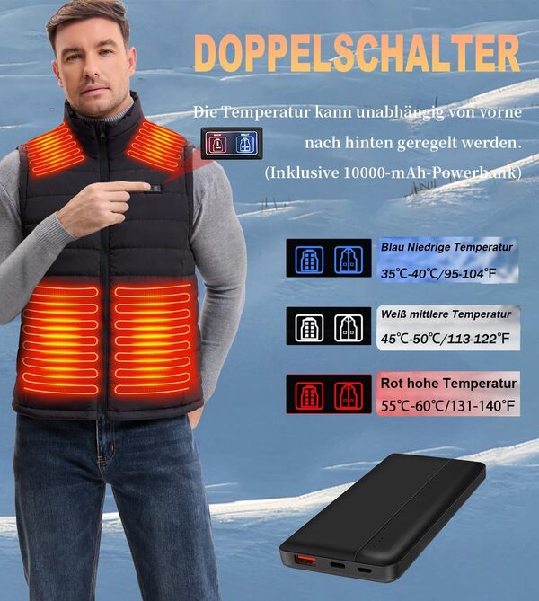 Gilet chauffant pour homme avec batterie, gilet chauffant avec 13 zones de chauffage, 3 températures réglables, gilet chauffant d'hiver avec batterie