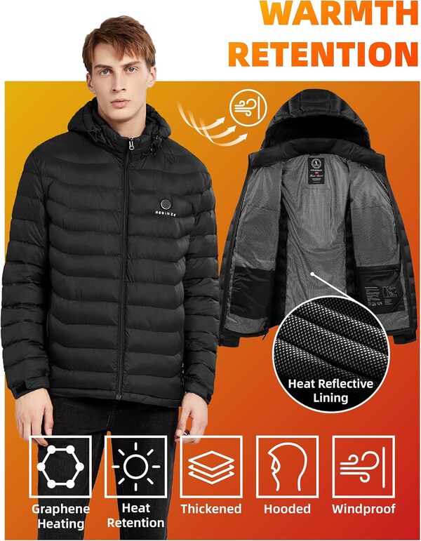 HEWINZE Veste Chauffante Femme avec batterie incluse,Manteau Chauffante Femme avec capuche pour L'hiver, la Chasse, L'extérieur, le Camping, Ski Équitation.