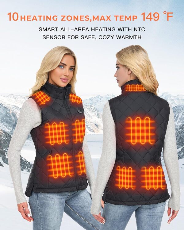 Topdot Gilet Chauffant Homme avec Batterie 7.4V 16000mAh, 8 Zones de Chauffage, Gilet Chauffant électrique 3 Températures avec Chauffage Rapide, Veste Chauffante pour Ski de plein air Pêche Moto