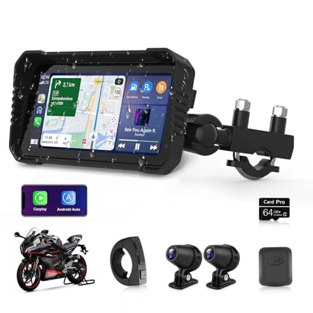 Test du GPS 4K Carplay Android Auto Moto 6, 25 pouces avec dashcam