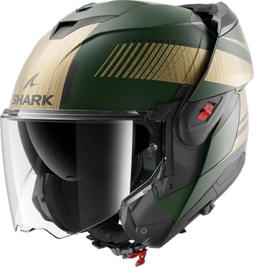 Essai : casque modulable moto Shark oxo sikter vert chrome or guq