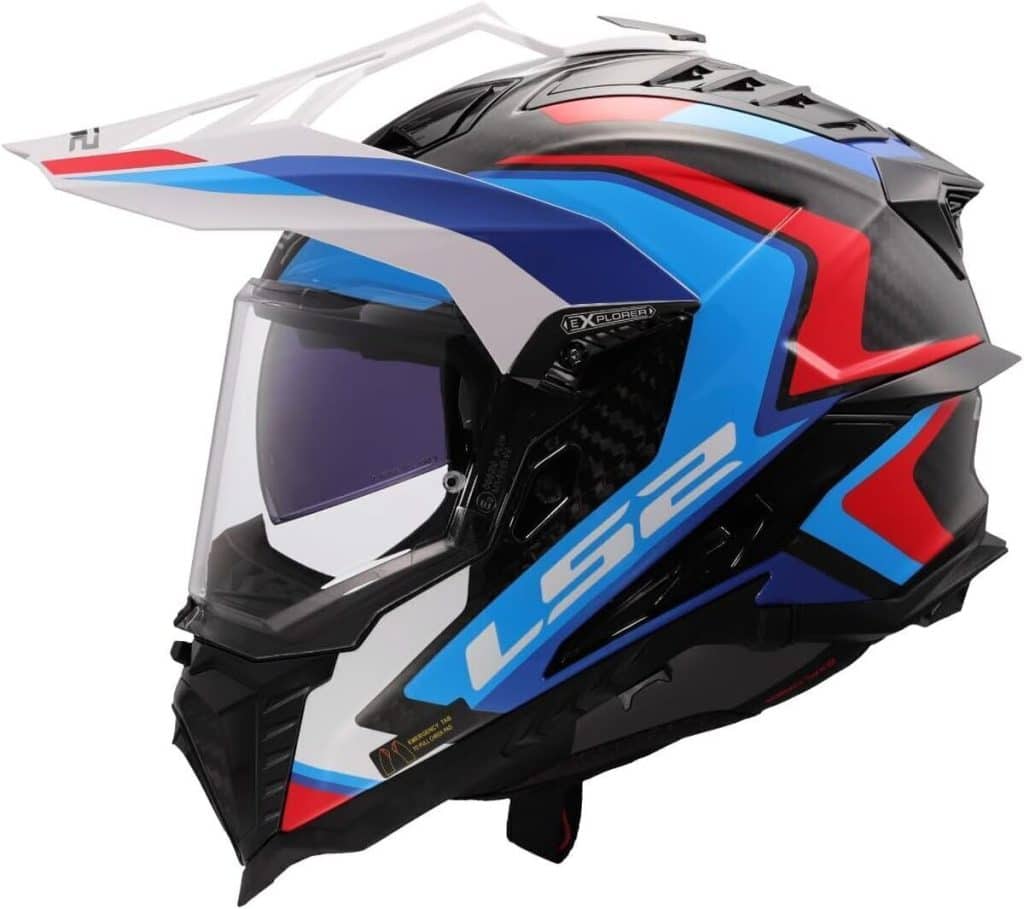 Test casque moto : lS2 Explorer Carbon Frontier II blanc bleu brillant taille L